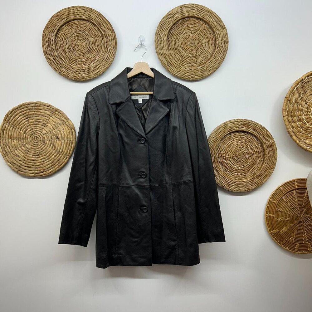 Vintage Valerie Stevens Dark Brown Button Collared Leather Jacket Large